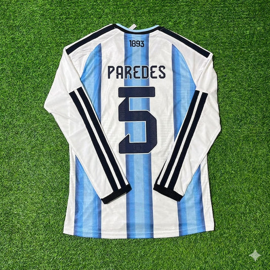 Argentina National Team World Cup 2026 Leandro Paredes Long Sleeve Red Football Soccer Kit Jersey