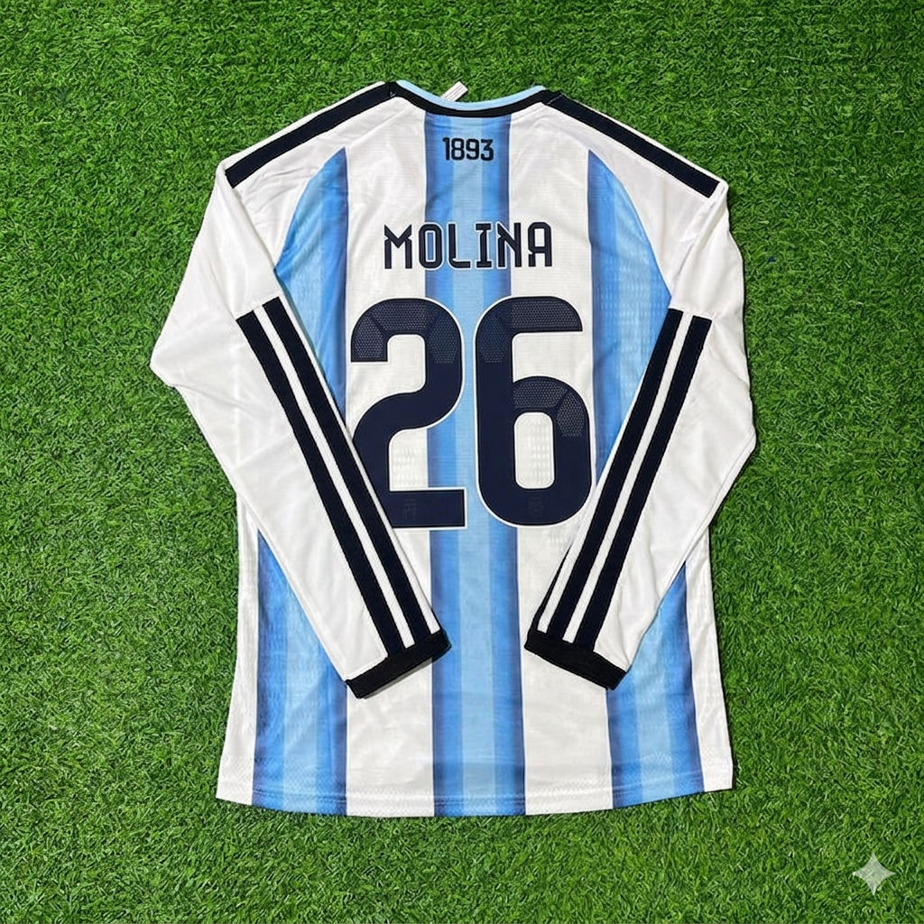 Argentina National Team World Cup 2026 Nahuel Molina Long Sleeve Football Soccer Kit Jersey