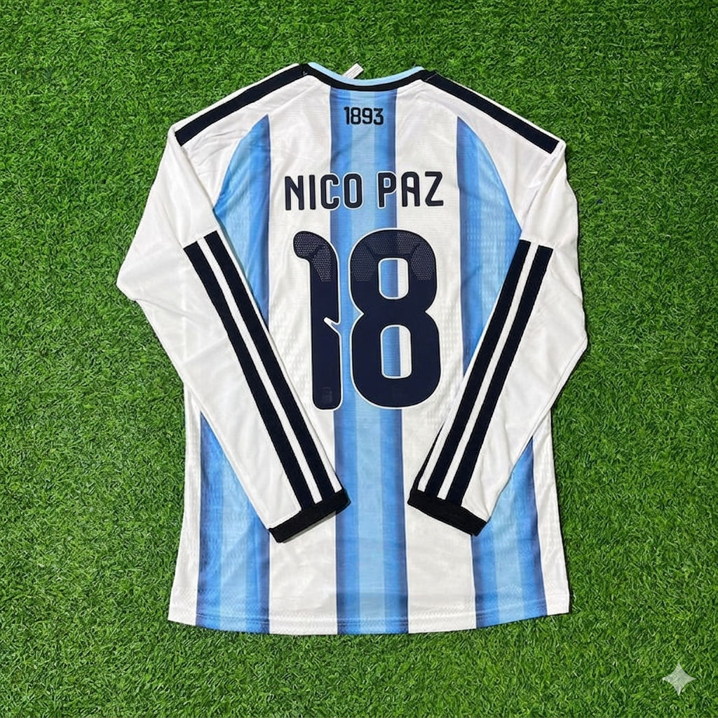 Argentina National Team World Cup 2026 Nico Paz Long Sleeve Football Soccer Kit Jersey