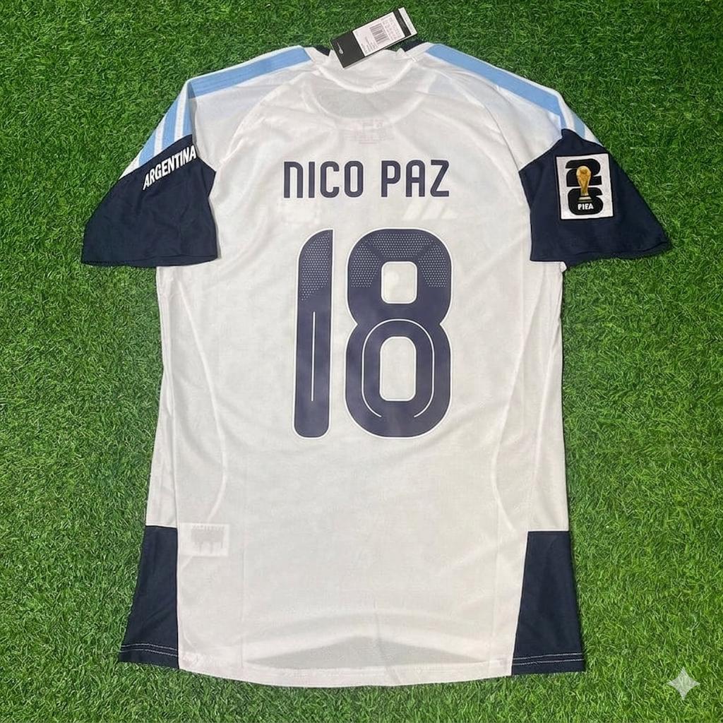 Argentina National Team World Cup 2026 Nico Paz Player Version White Football Soccer Kit Jersey