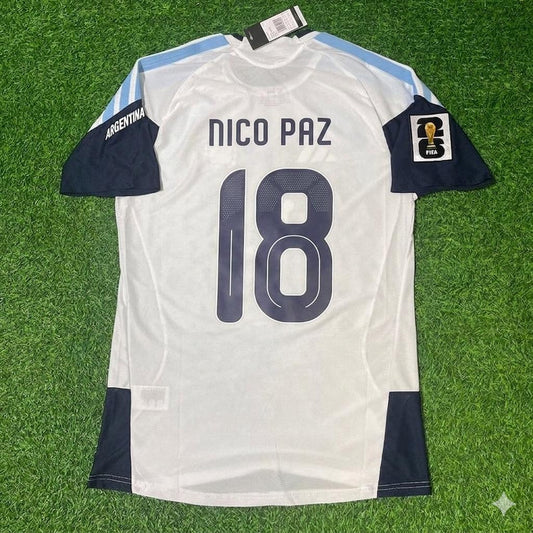 Argentina National Team World Cup 2026 Nico Paz Player Version White Football Soccer Kit Jersey