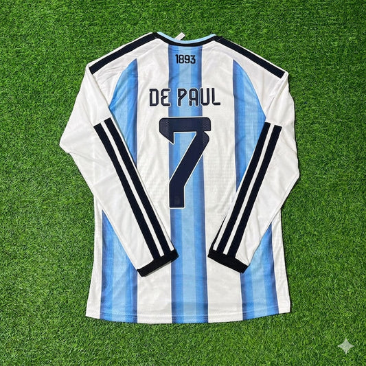 Argentina National Team World Cup 2026 Rodrigo de Paul Long Sleeve Football Soccer Kit Jersey