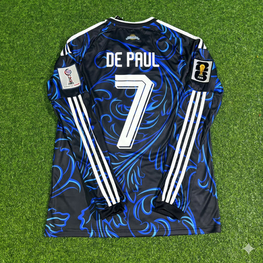 Argentina National Team World Cup 2026 Rodrigo de Paul Long Sleeve Football Soccer Kit Jersey