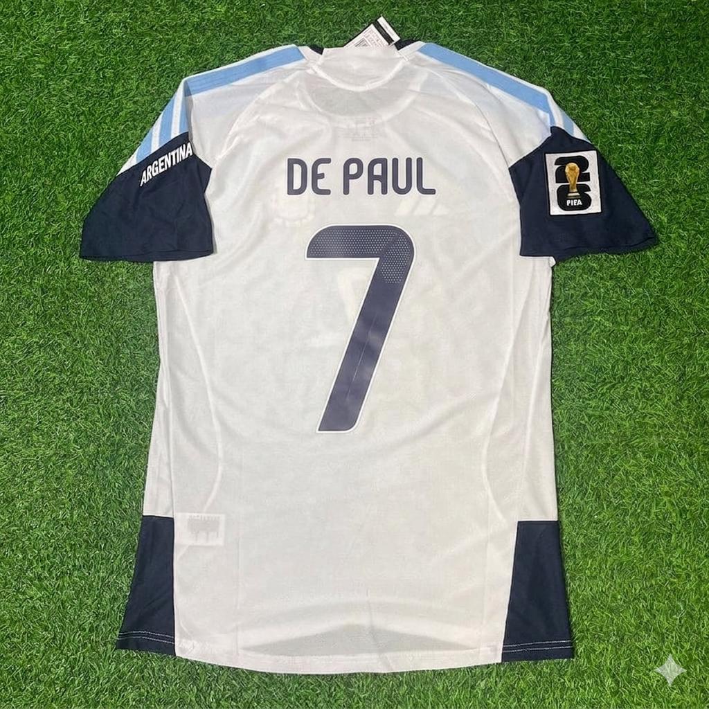 Argentina National Team World Cup 2026 Rodrigo De Paul Player Version White Football Soccer Kit Jersey