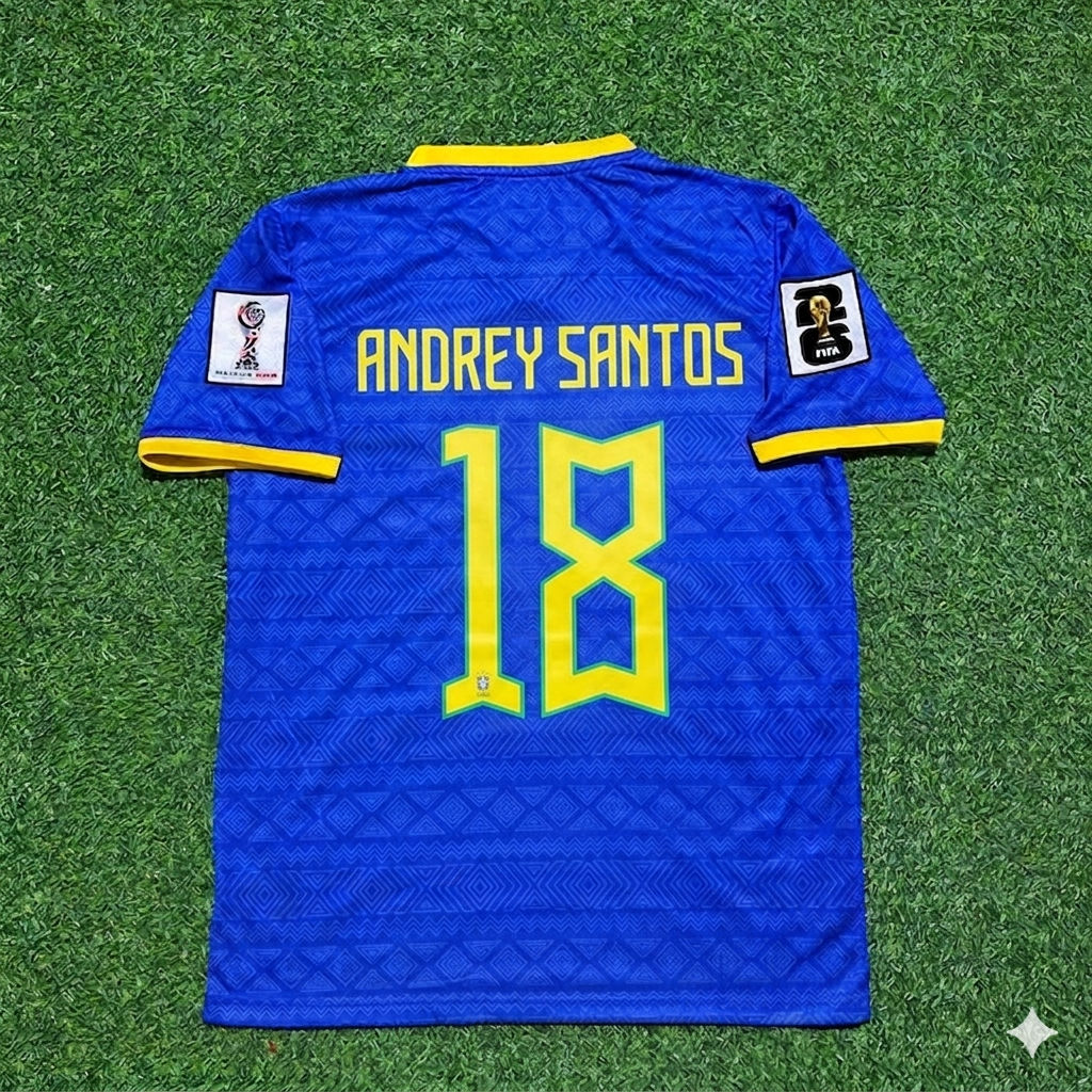 Brazil National Team World Cup 2026 Andrey Santos Blue Football Soccer Kit Jersey
