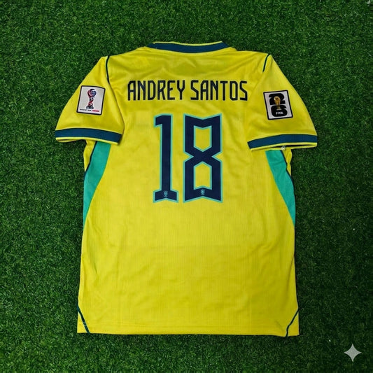 Brazil National Team World Cup 2026 Andrey Santos Home Yellow Football Soccer Kit Jersey