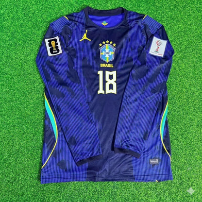 Brazil National Team World Cup 2026 Andrey Santos # Long Sleeve Away Blue Football Soccer Kit Jersey