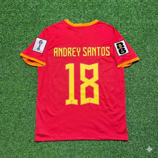 Brazil National Team World Cup 2026 Andrey Santos # Red Football Soccer Kit Jersey