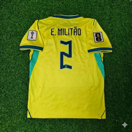 Brazil National Team World Cup 2026 Éder Militão Home Yellow Football Soccer Kit Jersey