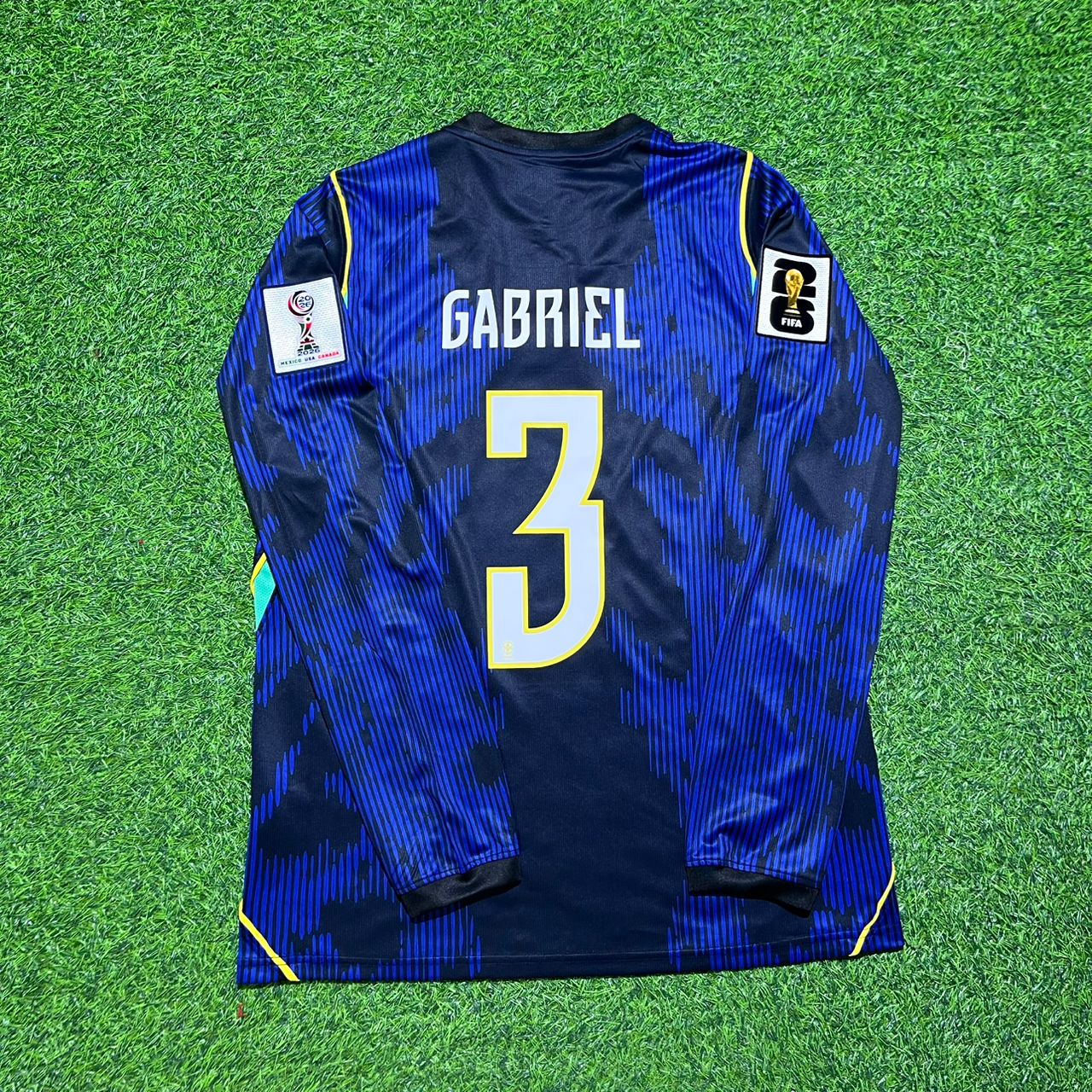 Brazil National Team World Cup 2026 Gabriel Magalhães # Long Sleeve Away Blue Football Soccer Kit Jersey