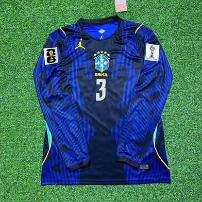 Brazil National Team World Cup 2026 Gabriel Magalhães # Long Sleeve Away Blue Football Soccer Kit Jersey