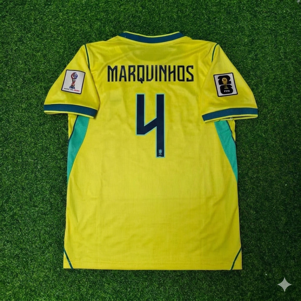 Brazil National Team World Cup 2026 Marquinhos Home Yellow Football Soccer Kit Jersey