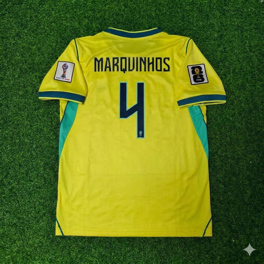 Brazil National Team World Cup 2026 Marquinhos Home Yellow Football Soccer Kit Jersey