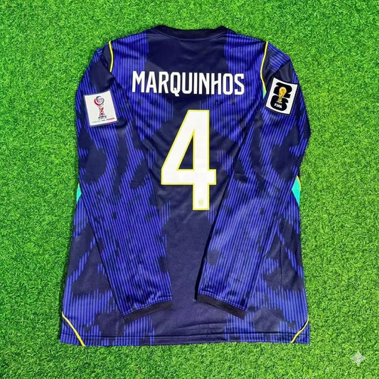 Brasilien Nationalmannschaft WM 2026 Marquinhos # Langarm Auswärts Blau Fußball Trikot
