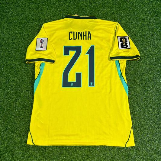 Brazil National Team World Cup 2026 Matheus Cunha Home Yellow Football Soccer Kit Jersey