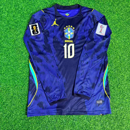 Brazil National Team World Cup 2026 Neymar Jr Long Sleeve Away Blue Football Soccer Kit Jersey