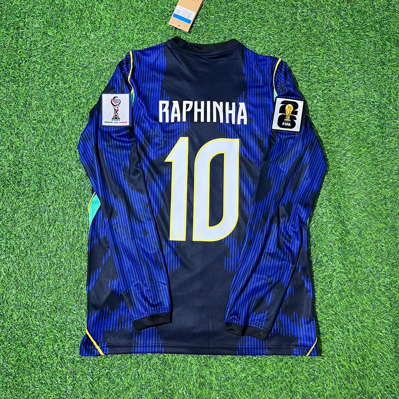 Brazil National Team World Cup 2026 Raphinha Long Sleeve Away Blue Football Soccer Kit Jersey