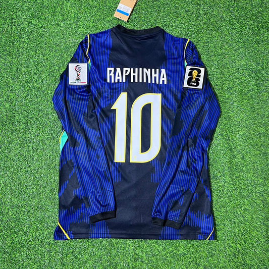 Brazil National Team World Cup 2026 Raphinha Long Sleeve Away Blue Football Soccer Kit Jersey
