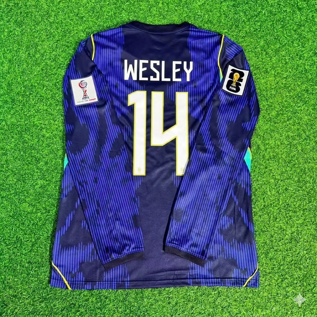 Brazil National Team World Cup 2026 Wesley # Away Blue Football Soccer Kit Jersey