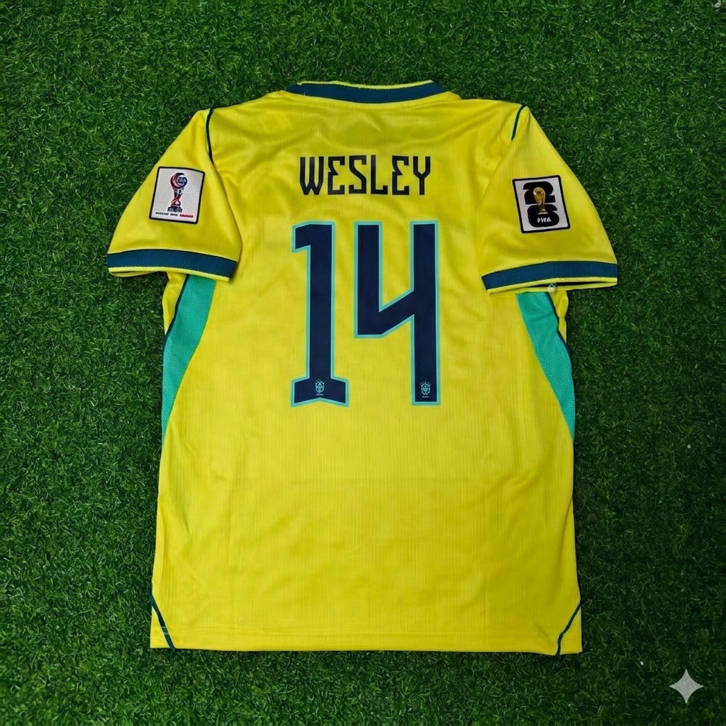Brazil National Team World Cup 2026 Wesley Home Yellow Football Soccer Kit Jersey