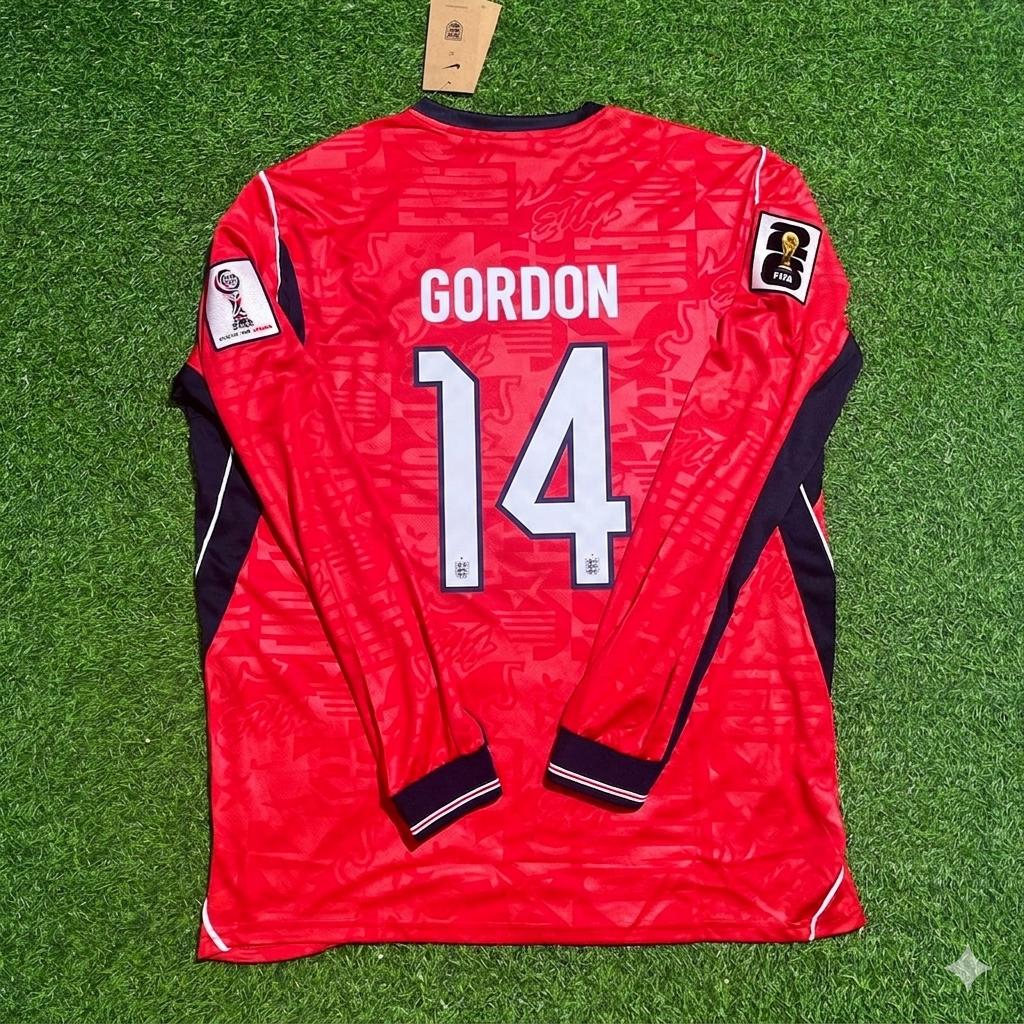 England National Team World Cup 2026 Anthony Gordon Long Sleeve Away Red Football Soccer Kit Jersey