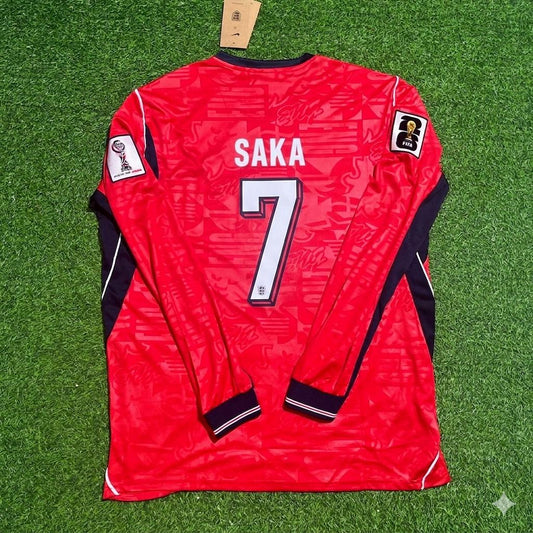England National Team World Cup 2026 Bukayo Saka Long Sleeve Away Red Football Soccer Kit Jersey
