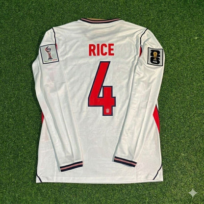 England National Team World Cup 2026 Declan Rice Long Sleeve Home White Football Soccer Kit Jersey