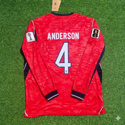 England National Team World Cup 2026 Elliot Anderson Long Sleeve Away Red Football Soccer Kit Jersey