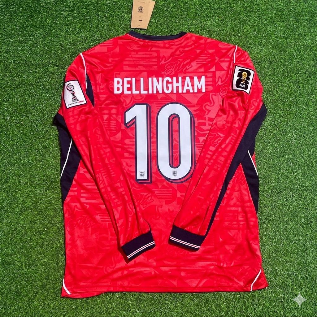 England National Team World Cup 2026 Jude Bellingham Long Sleeve Away Red Football Soccer Kit Jersey
