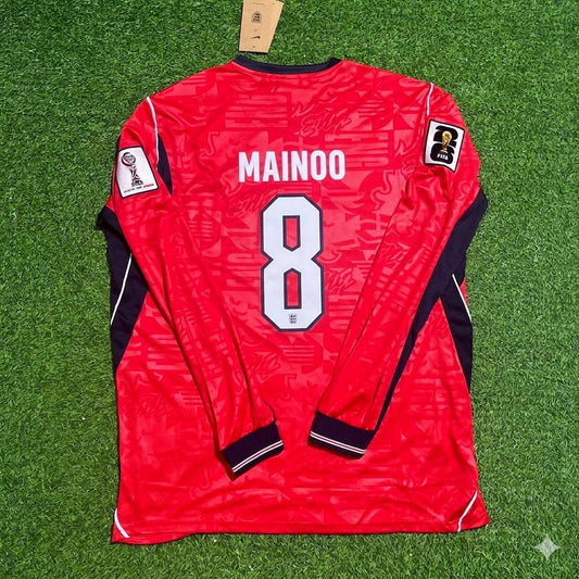 England National Team World Cup 2026 Kobbie Mainoo Long Sleeve Away Red Football Soccer Kit Jersey