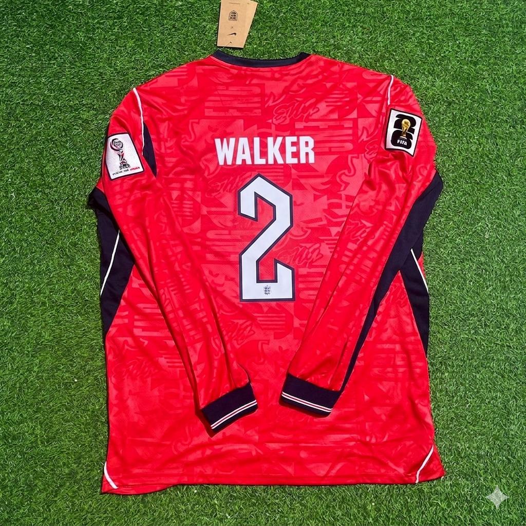 England National Team World Cup 2026 Kyle Walker Long Sleeve Away Red Football Soccer Kit Jersey