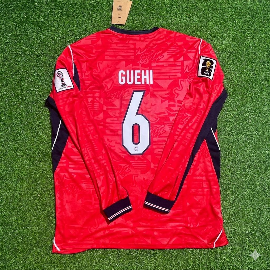England National Team World Cup 2026 Marc Guehi Long Sleeve Away Red Football Soccer Kit Jersey