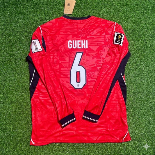 England National Team World Cup 2026 Marc Guehi Long Sleeve Away Red Football Soccer Kit Jersey