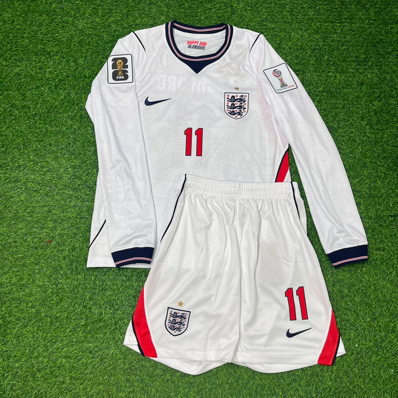 England National Team World Cup 2026 Marcus Rashford Long Sleeve Children White Football Soccer Kit Jersey