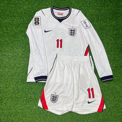 England National Team World Cup 2026 Marcus Rashford Long Sleeve Children White Football Soccer Kit Jersey