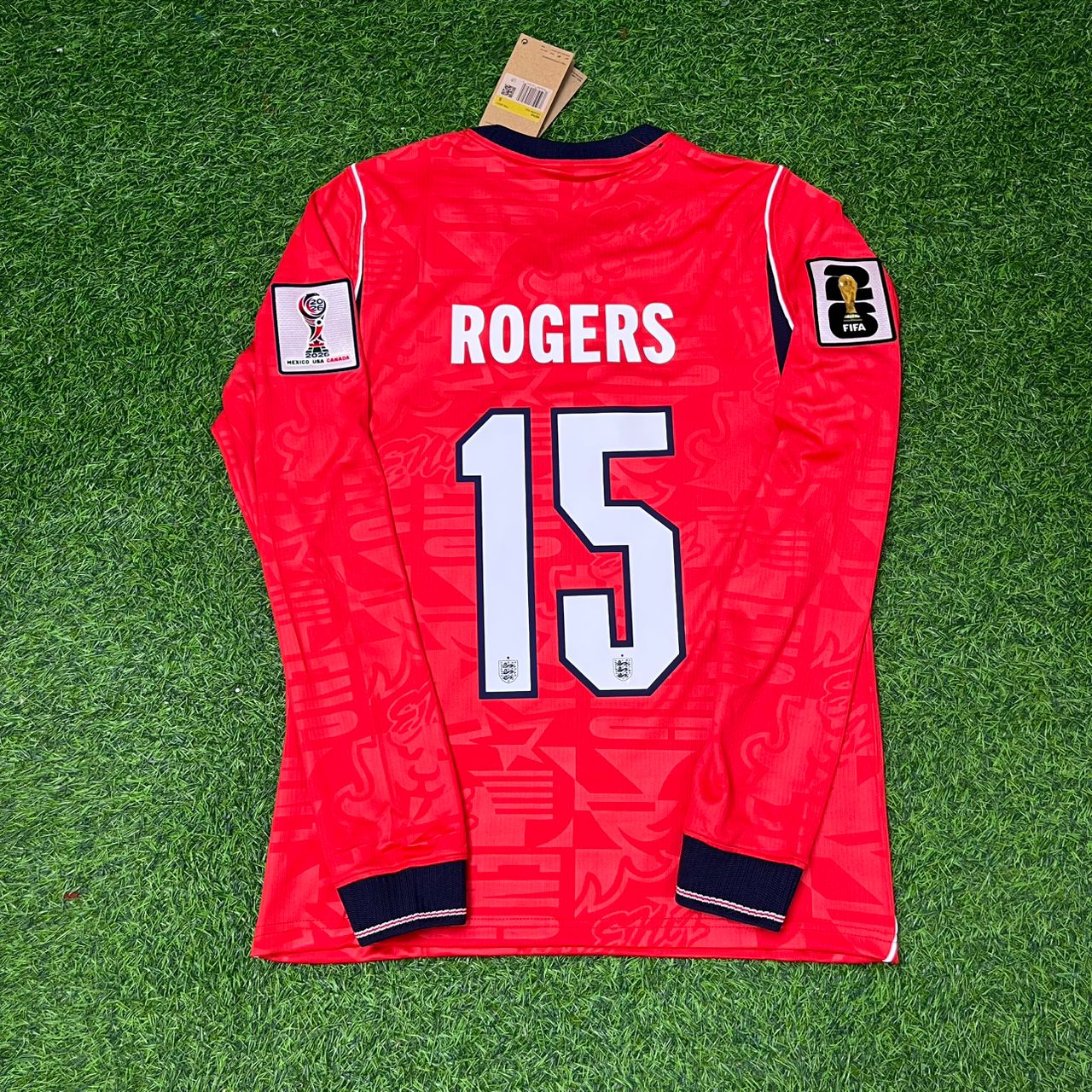 England National Team World Cup 2026 Morgan Rogers Long Sleeve Away Red Football Soccer Kit Jersey