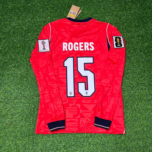 England National Team World Cup 2026 Morgan Rogers Long Sleeve Away Red Football Soccer Kit Jersey