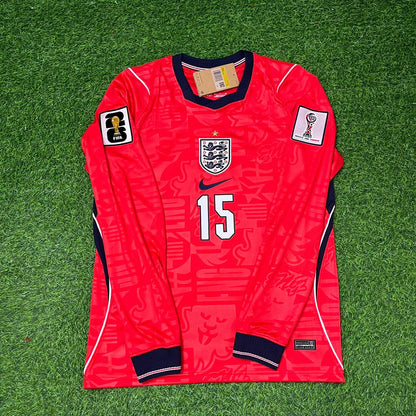 England National Team World Cup 2026 Morgan Rogers Long Sleeve Away Red Football Soccer Kit Jersey