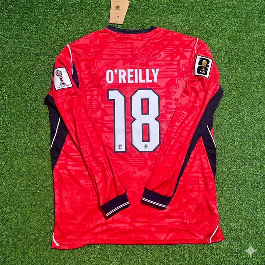 England National Team World Cup 2026 Nico O'Reilly Long Sleeve Away Red Football Soccer Kit Jersey