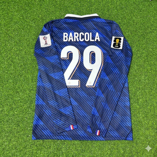 France National Team World Cup 2026 Bradley Barcola Long Sleeve Home Football Soccer Kit Jersey