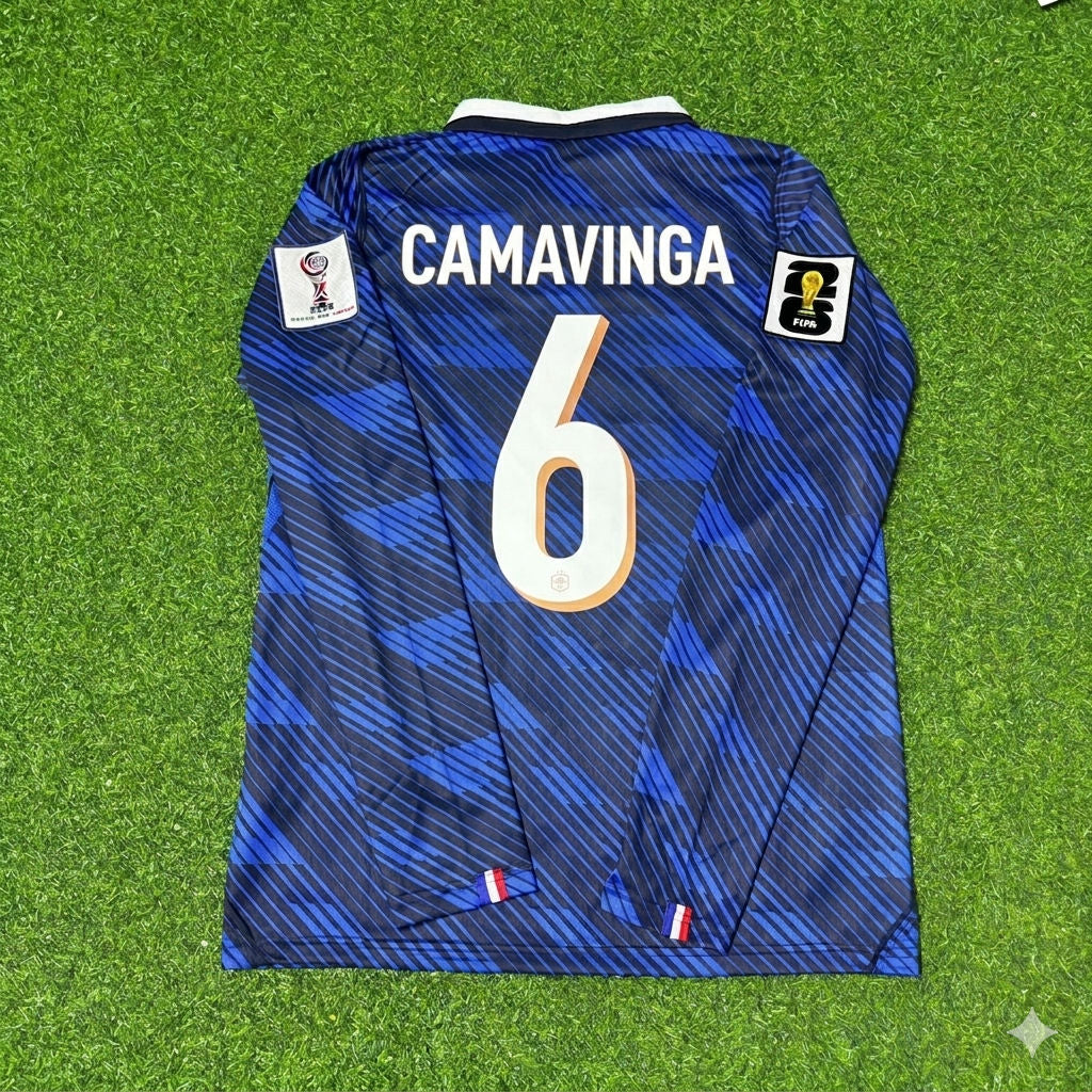 France National Team World Cup 2026 Eduardo Camavinga Long Sleeve Home Football Soccer Kit Jersey
