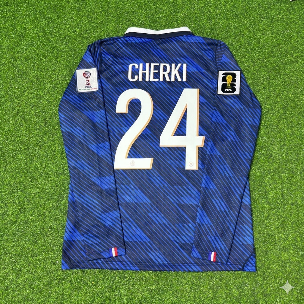 France National Team World Cup 2026 Rayan Cherki Long Sleeve Home Football Soccer Kit Jersey