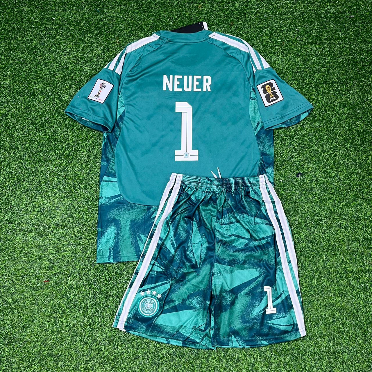 Germany National Team World Cup 2026 Manuel Neuer Goalkeeper Children Green Football Soccer Kit Jersey
