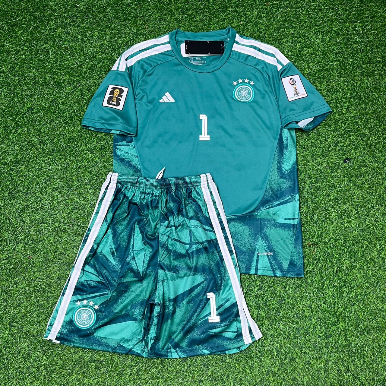 Germany National Team World Cup 2026 Manuel Neuer Goalkeeper Children Green Football Soccer Kit Jersey