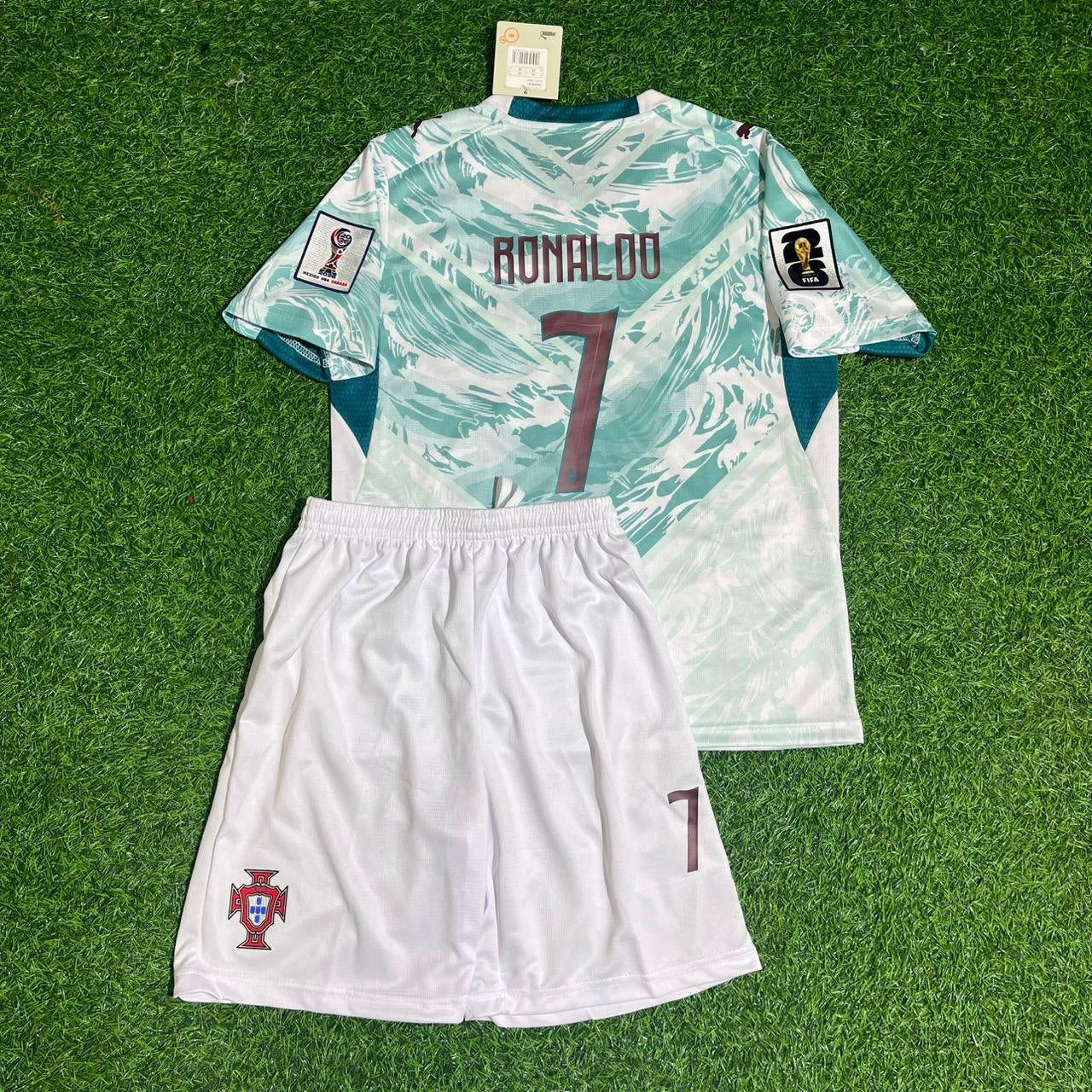 Portugal National Team World Cup 2026 Cristiano Ronaldo Children Away White Football Soccer Kit Jersey