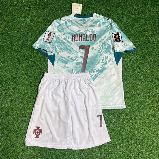 Portugal National Team World Cup 2026 Cristiano Ronaldo Children Away White Football Soccer Kit Jersey