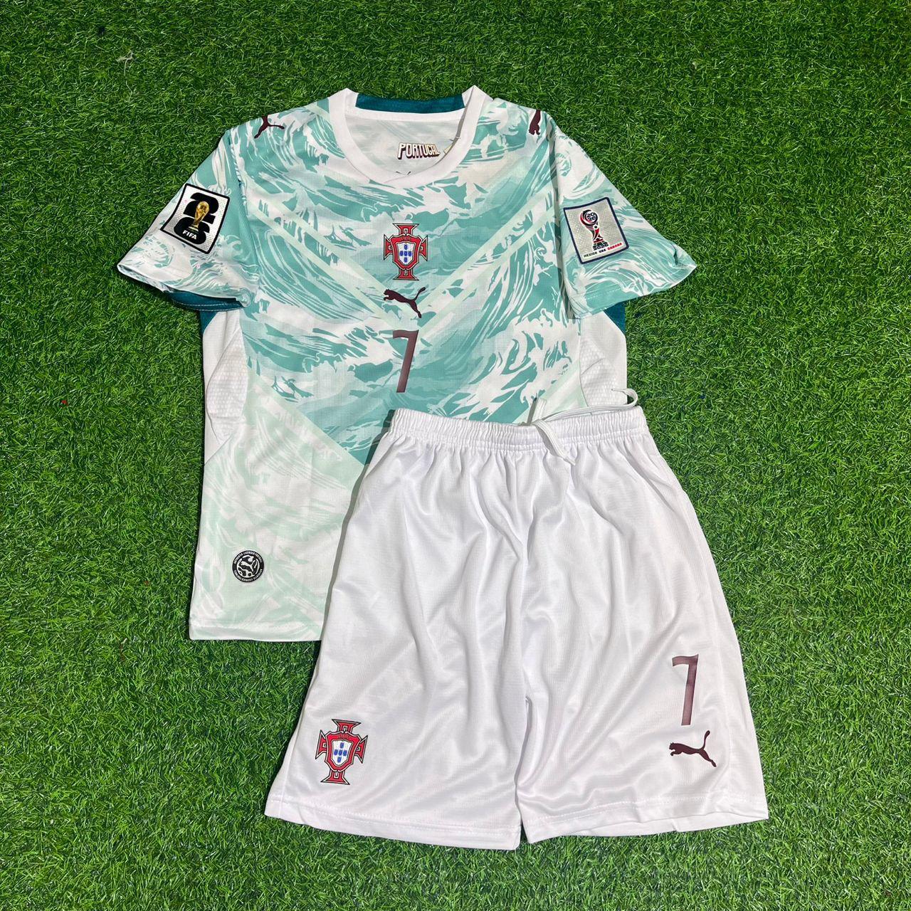 Portugal National Team World Cup 2026 Cristiano Ronaldo Children Away White Football Soccer Kit Jersey
