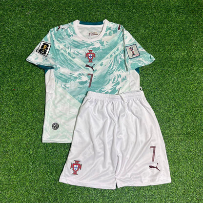 Portugal National Team World Cup 2026 Cristiano Ronaldo Children Away White Football Soccer Kit Jersey
