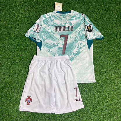 Portugal National Team World Cup 2026 Cristiano Ronaldo Children Away White Football Soccer Kit Jersey