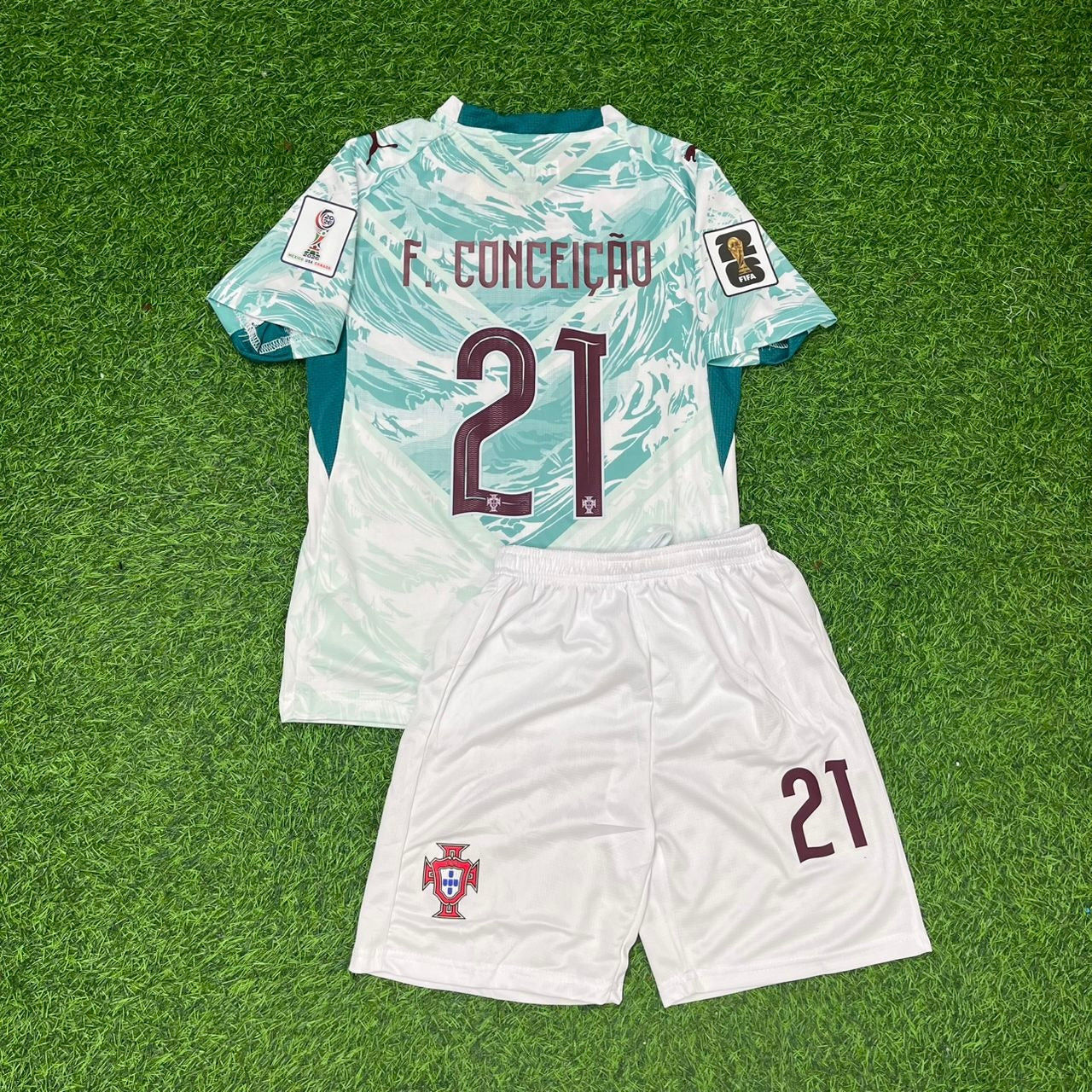 Portugal National Team World Cup 2026 Francisco Conceicao Children Away Football Soccer Kit Jersey